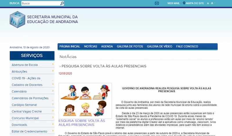 Governo de Andradina realiza pesquisa sobre volta às aulas presenciais