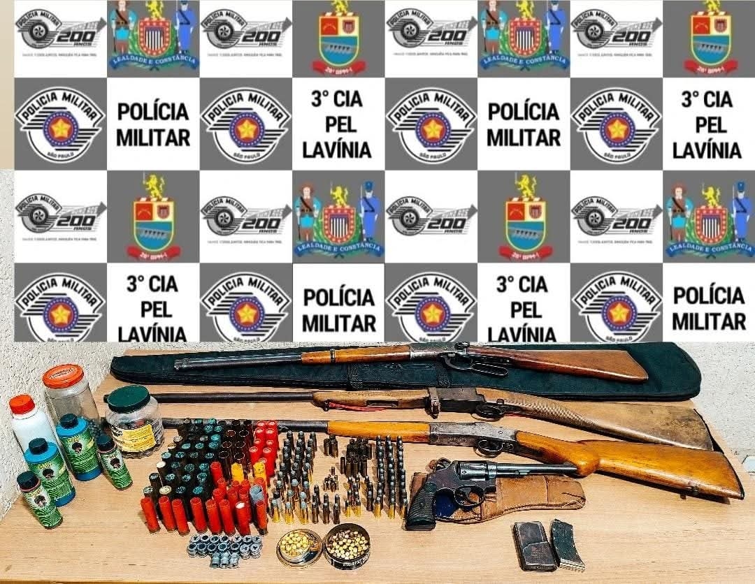 Polícia Militar de Lavínia prende morador do bairro rural São Rafael com arsenal de uso restrito