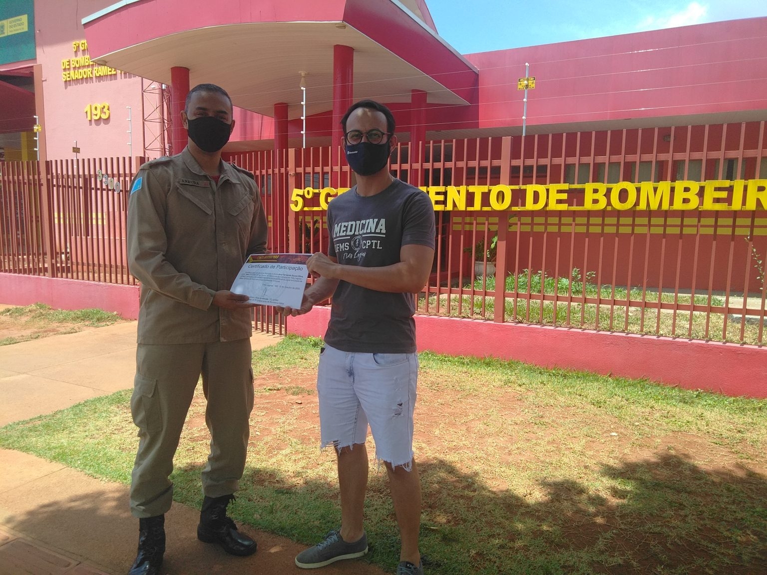 Corpo de Bombeiros Militar em Três Lagoas entrega certificados aos acadêmicos voluntários que trabalharam na barreira sanitária