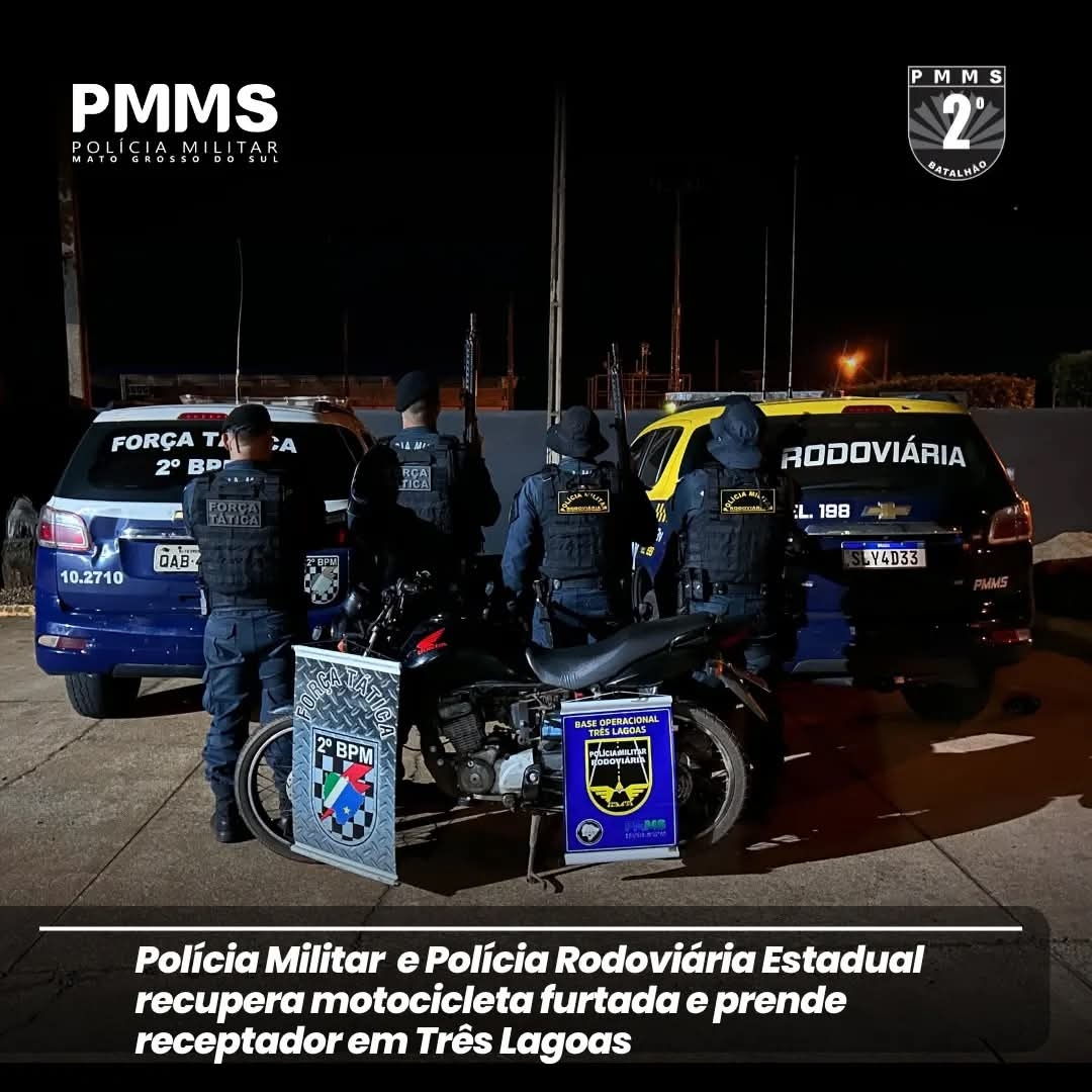 Polícia Militar e Polícia Rodoviária Estadual de Três Lagoas recuperaram uma motocicleta furtada e prenderam o receptador