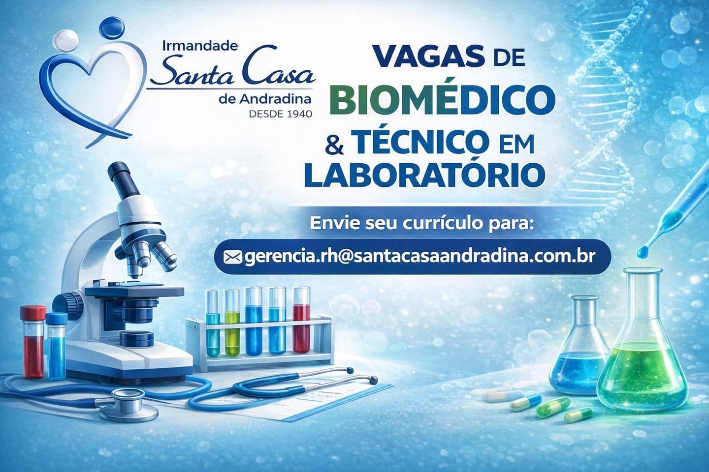 Santa Casa de Andradina tem vaga de biomédico e técnico de laboratório