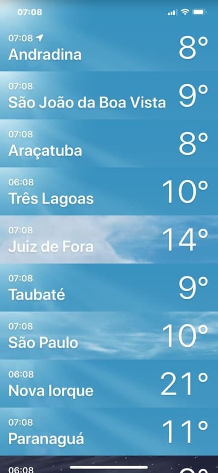 Na quinta feira frio de 8º C em Andradina e foi uma das cidades mais frias do estado de SP