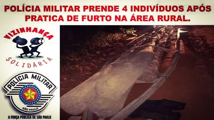 Rádio Patrulha de Guaraçaí e Mirandópolis prendem em flagrante 04 indivíduos por furto de 05 postes de aroeiras