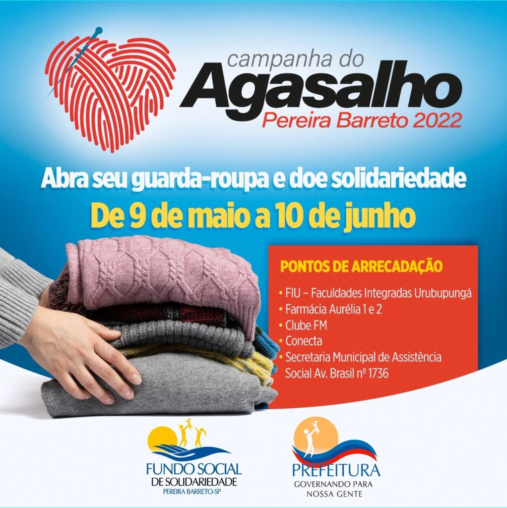 Fundo Social de Solidariedade de Pereira Barreto inicia Campanha do Agasalho no dia 9 de maio
