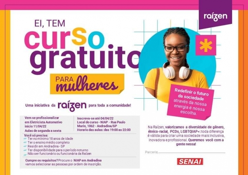 Parceria com a Raízen traz curso gratuito de Eletricista Automotivo para mulheres em Andradina