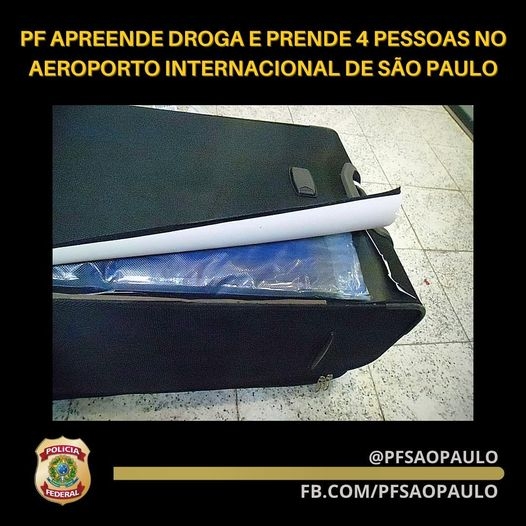 POLÍCIA FEDERAL APREENDE DROGA E PRENDE 4 PESSOAS NO AEROPORTO INTERNACIONAL DE SÃO PAULO