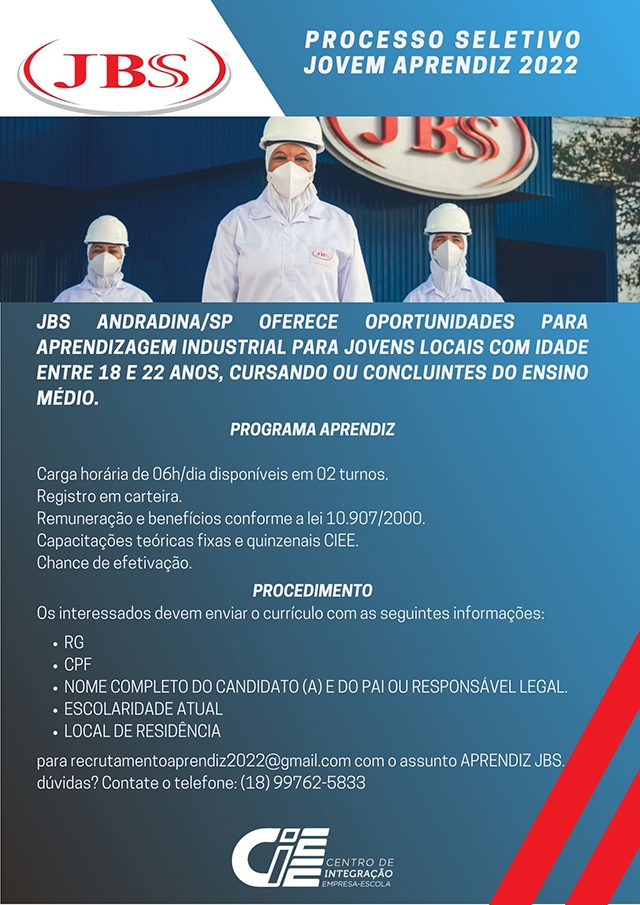 Vagas de Jovem Aprendiz na SWIFT e JBS Andradina
