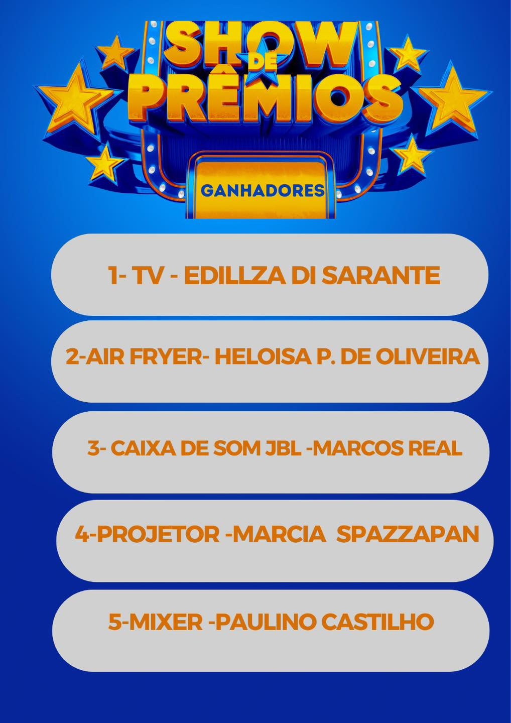 Resultado do Show de Prêmios da Santa Casa de Andradina