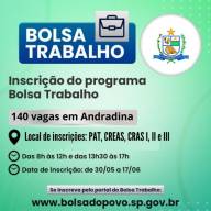 Andradina tem abertas 140 vagas para o Bolsa Trabalho
