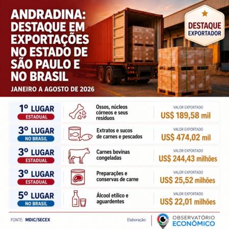Andradina é destaque nas exportações entre as maiores cidades em comércio exterior