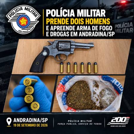 Polícia Militar de Andradina prende dois homens, apreende arma de fogo e drogas após tiros no Otávio Minholi