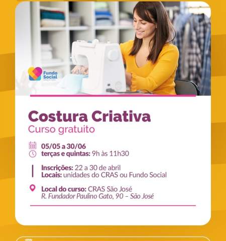 Fundo Social de Araçatuba abre 42 vagas para os cursos de Costura Criativa e Patch Aplique