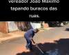 Vereador João Máximo “tapa” buracos no asfalto em Andradina