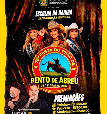 Prefeitura de Bento de Abreu abre inscrições para escolha da Rainha de sua 16º Festa do Peão