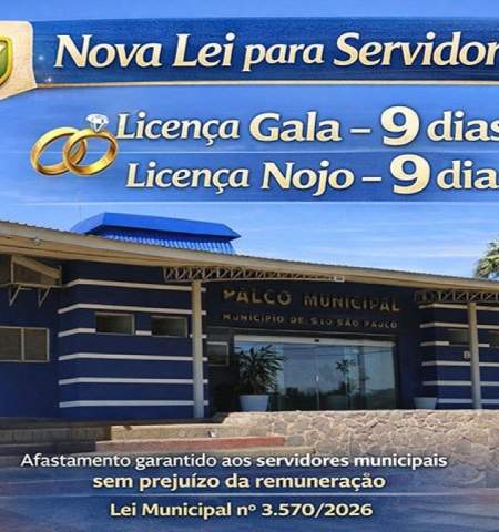 Nova lei garante licença de 9 dias para casamento e luto a servidores municipais de Castilho