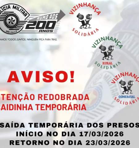 Polícia Militar alerta população da região de Araçatuba para “saidinha temporária” de presos a partir de 17 de março