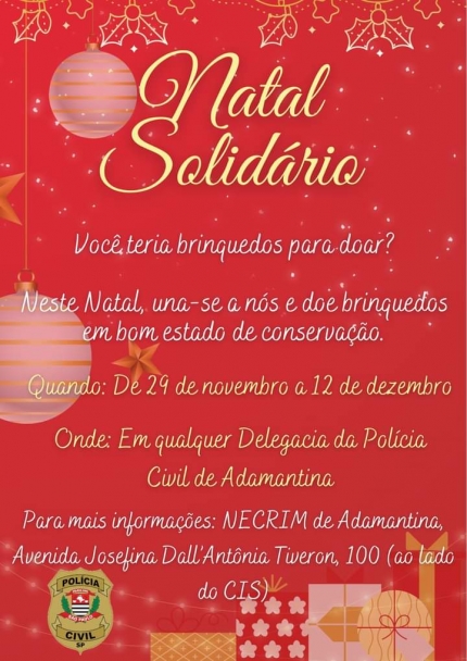 POLÍCIA CIVIL DE ADAMANTINA INICIA CAMPANHA NATAL SOLIDÁRIO
