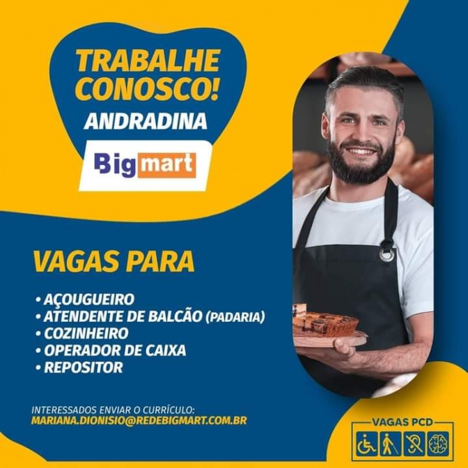 Oportunidade de emprego em Andradina na Rede Big Mart