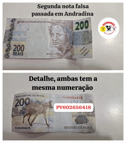 Alerta nota falsa de 200 reais é passada no Comércio de Andradina