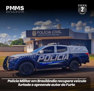 POLÍCIA MILITAR DE BRASILÂNDIA RECUPERA VEÍCULO FURTADO E APREENDE O AUTOR DO FURTO