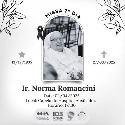 Em Três Lagoas Hospital Auxiliadora convida os moradores para Missa de 7º Dia da Irmã Norma Romancini