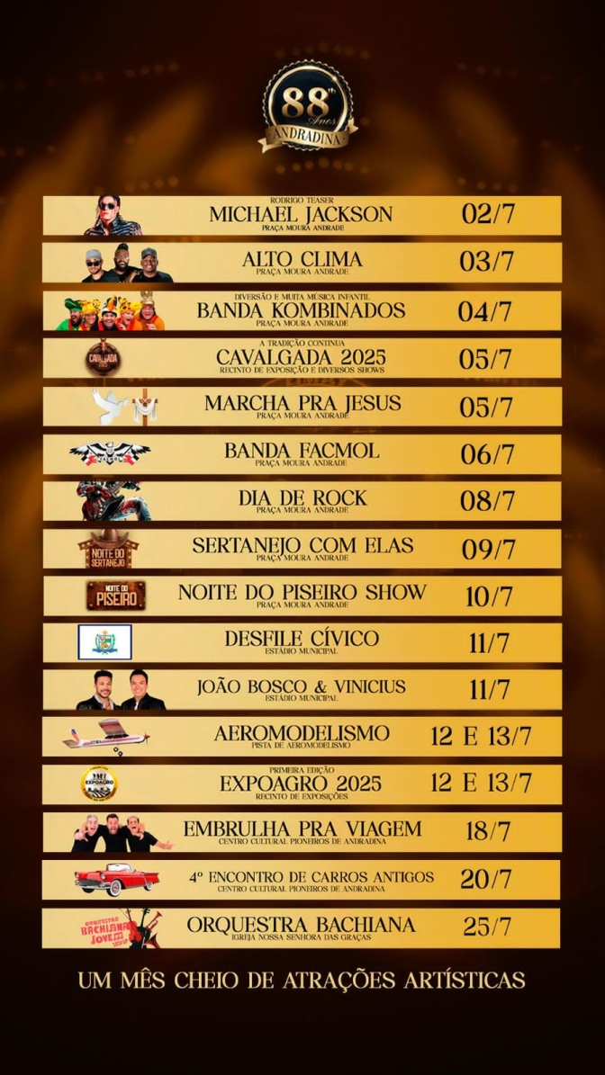 UM MÊS DE JULHO CHEIO DE ATRAÇÕES ARTÍSTICAS EM ANDRADINA