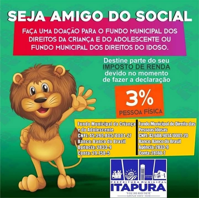 ITAPURA INCENTIVA DOAÇÕES DE IMPOSTO DE RENDA AOS FUNDOS MUNICIPAIS DA CRIANÇA E DO IDOSO