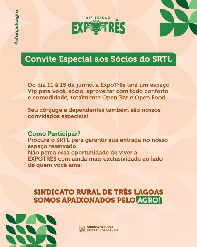 Novidade na 47ª ExpoTrês para os sócios do Sindicato Rural de Três Lagoas