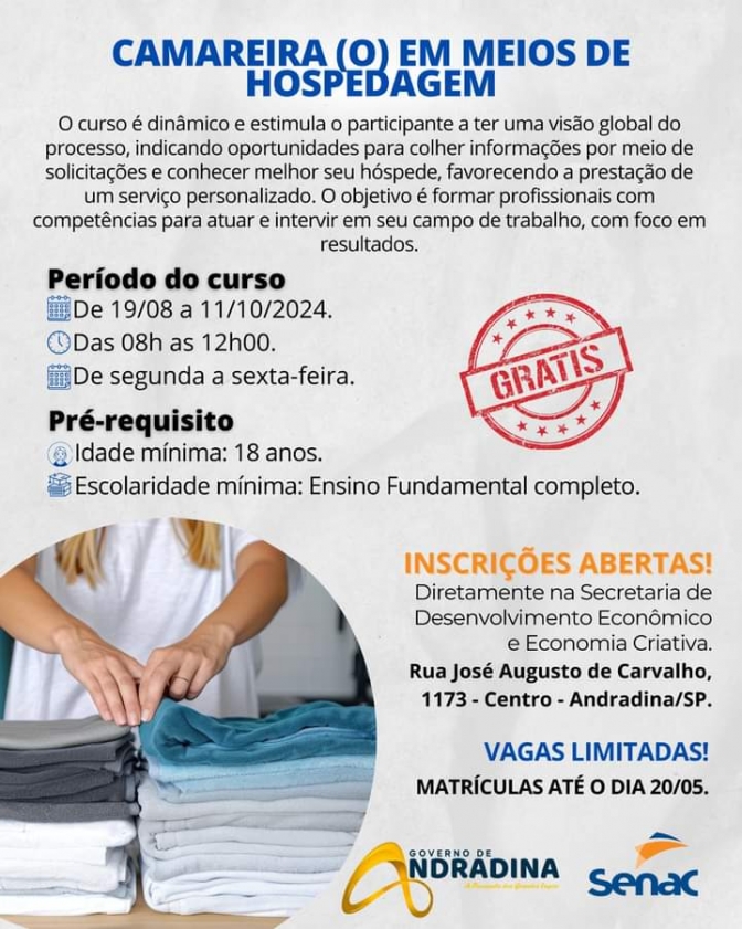 Oportunidade de aprendizado para o mercado de trabalho em Andradina